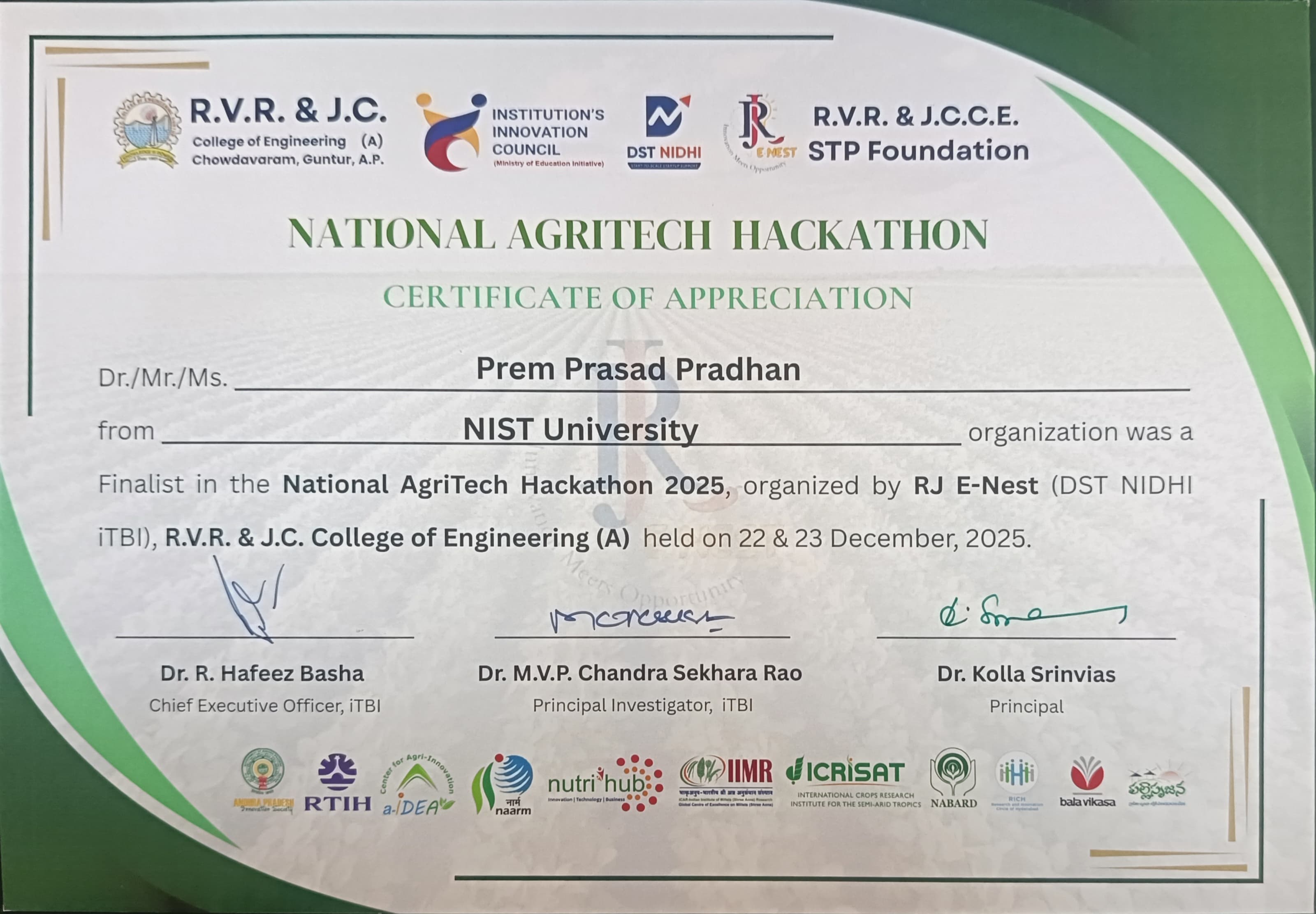 NATH 2025 Finalist Certificate